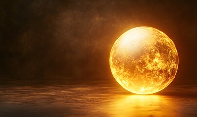 Sophisticated Glow, A gold sphere bathed in soft, ambient light, floating against a smooth