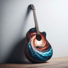 Cosmic Guitar Art with Colorful Swirl Design