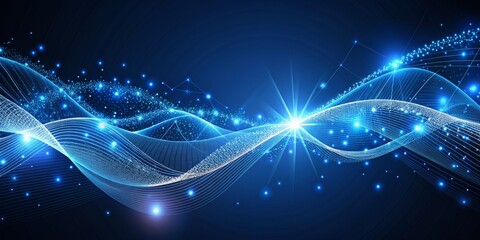 Abstract Blue Wave with Glowing Lines and Particles - Digital Network Concept
