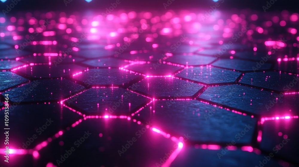Poster abstract hexagon pattern with neon lights