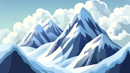 Fototapeta premium Snow-covered mountain peaks with a cloudy sky. Shadowed Mountain Peaks. Illustration