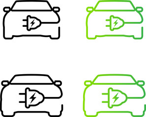 Obraz premium Electric car icon. Electric car with plug charging. EV car. Eco-friendly car. Hybrid and electric vehicles charging point