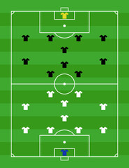 Football pitch. Soccer field line style. Black outline court and stadium scheme on white background. Football match, league scheme