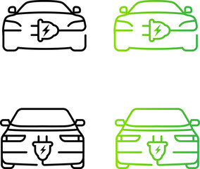 Electric car icon. Electric car with plug charging. EV car. Eco-friendly car. Hybrid and electric vehicles charging point