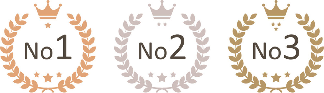 Number one crown laurel icon illustration. Gold quality top, ranking first place best icon illustration