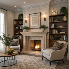 Fototapeta premium modern living room with fireplace