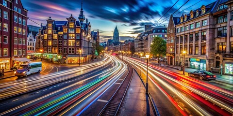 Obraz premium Urban Exploration: Capturing the Thrill of Speed with a 190 km/h to mph Conversion in a Dynamic Cityscape Setting