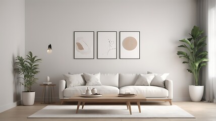 simple living room with a white sofa and minimal decor