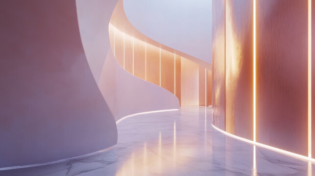"3D rendering of a modern home interior design showcasing a sleek apartment entrance or hallway. The space features clean lines, minimalist decor, and functional elements. Neutral tones dominate 