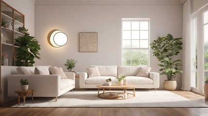 simple living room with a white sofa and minimal decor