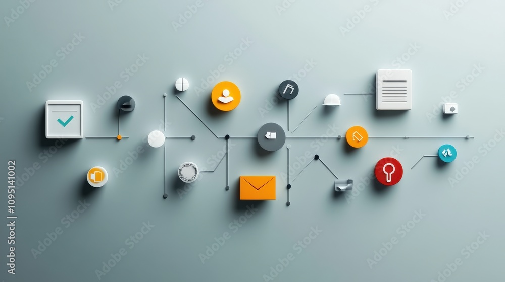 Poster modern digital connection concept with icons representing communication, music, data, and document m