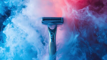 Abstract razor with colorful smoke symbolizing transformation.