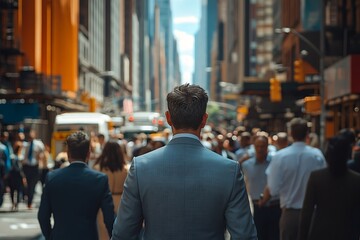 Fototapeta premium Manhattan Professional Back View, Blurry Street Scene