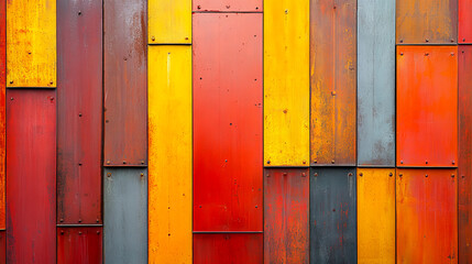 Vibrant wooden panels create an abstract mural of colors in urban setting