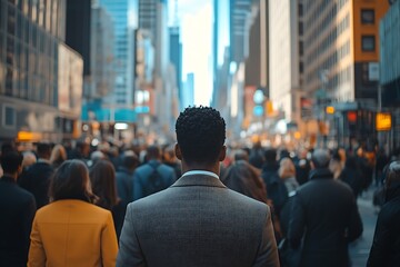 Obraz premium Manhattan Solo Figure Anonymous Amidst Busy Street Crowd