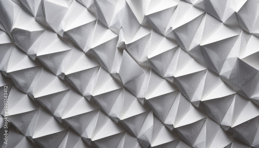Poster intricate patterns created from folded white paper showcasing geometric designs in a well-lit studio