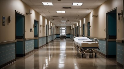 hospital hallway with a medical bed