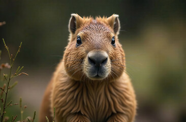 Fototapeta premium Cute plush capybara on a light background, close-up.
