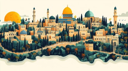 Obraz premium Golden Dome Cityscape Illustrative Art