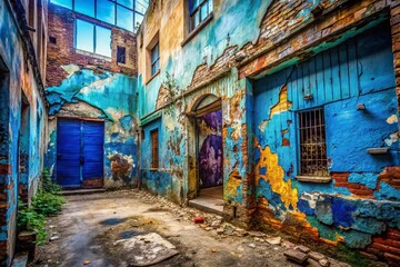 Naklejka premium Urban Exploration Photography Featuring a Striking Blue Texture Background Evoking Mystery and Depth, Perfect for Creative Projects and Digital Art Needs