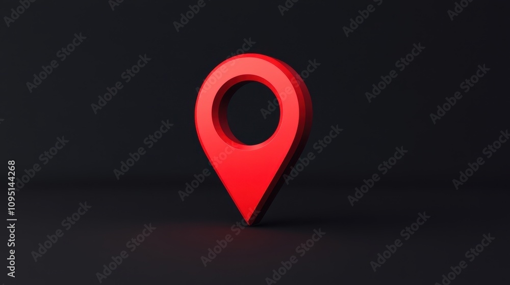 Poster 3d rendered red location pin on dark background representing navigation, mapping, and location-based