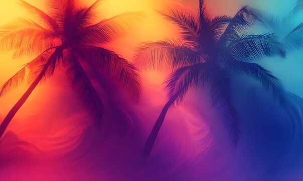 Gradient Palm Silhouettes, Create a smooth gradient background where palm tree shadows transition from dark to light