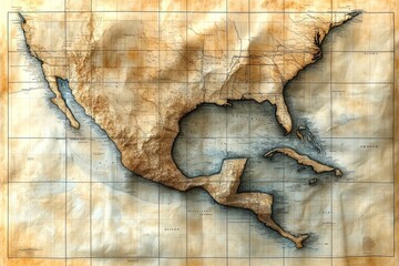 Aged Map Depicting North America and Surrounding Waters