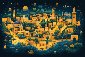 Obraz premium Artistic Depiction Of Jerusalem Cityscape At Night