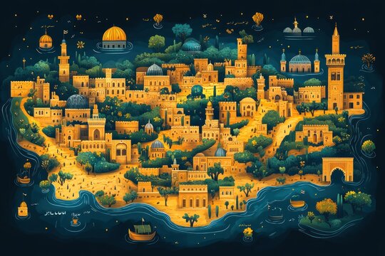 Artistic Depiction Of Jerusalem Cityscape At Night