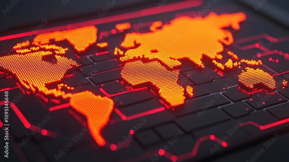 Poster global network connection illuminated world map on digital interface