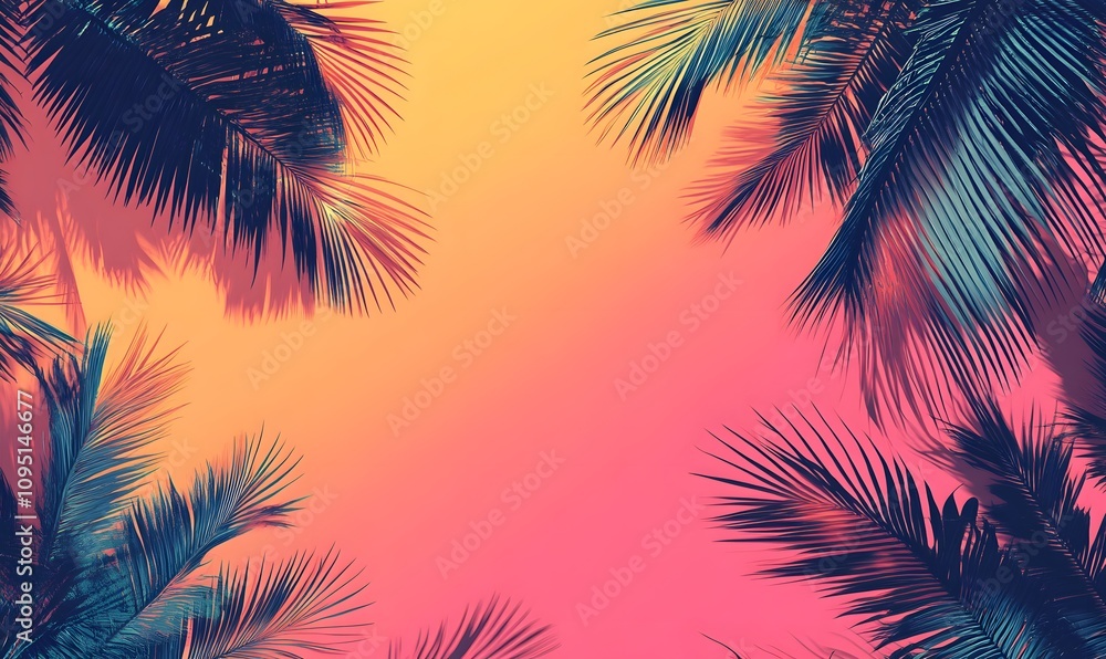 Leinwandbilder create a futuristic vector background with palm tree shadows arranged in geometric shapes and lines