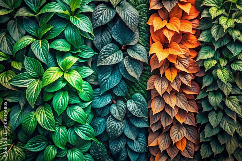 Poster vertical leafy gradient transition from neon peach to intense green with textured glow of light for 