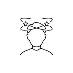 Dizziness, Migraine, Headache, Distracted Head Linear Pictogram. Front View. Man Feel Dizzy Line Icon. Tired Man with Nausea Outline Icon. Editable