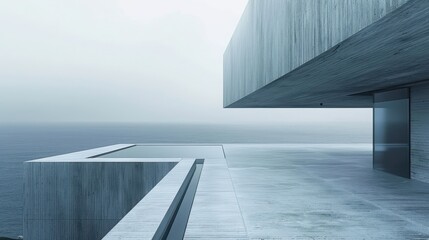 Obraz premium Modern Concrete Architecture Overlooking Serene Ocean Waters