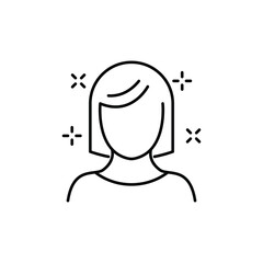 Woman Shine Hairstyle Line Icon. Natural Shiny Female Coiffure Linear Pictogram. Glossy and Beautiful Girl Hairdo Icon. Editable Stroke. Isolated
