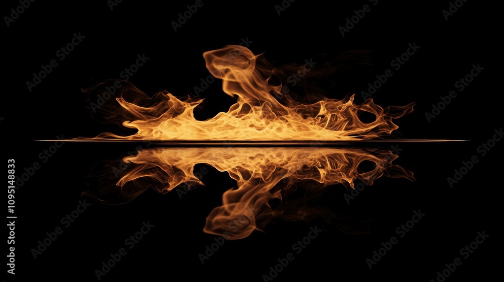 Poster stripe of bright flame reflection on black background creating an intense fire element perfect for a