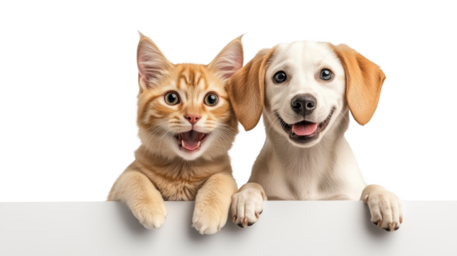 Cute kitten and puppy on a transparent background