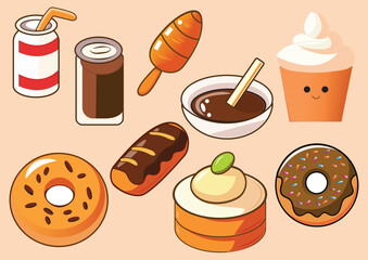 Sweet snacks with chocolate and popsicles