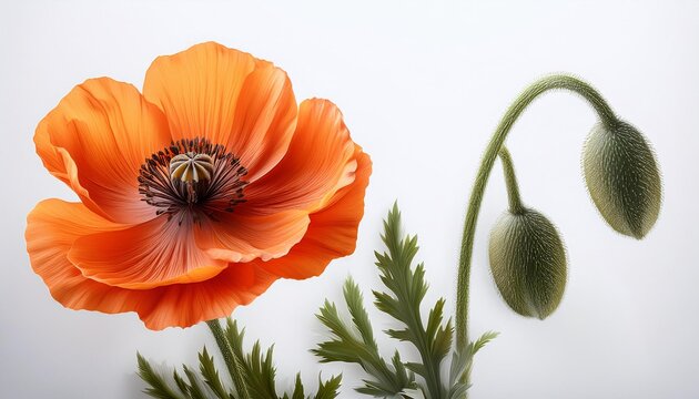 Poppy orange on white background isolated. Beautiful flower.
