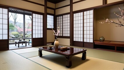 Tranquil Japanese Tea Room with Garden View