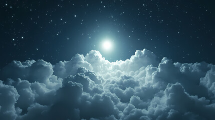 A peaceful night sky with stars shining brightly, creating a vast and breathtaking celestial scene that captures the essence of wonder and calm. Celestial Dream Clouds. Illustration