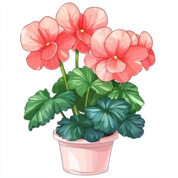 pink geraniums in pot, vibrant floral clip art preview