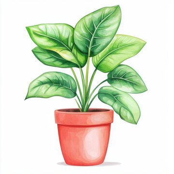 green potted plant watercolor style clip art preview