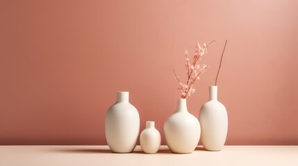 Minimalist Still Life Composition with Vases and Dried Flowers