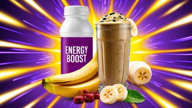 Energy boosting banana smoothie recipe kitchen food photography bright environment close-up view healthy lifestyle concept