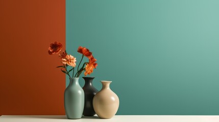 Minimalist Still Life Composition with Vases and Dried Flowers