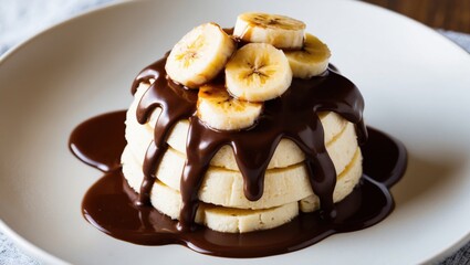 Delicious banana dessert with chocolate sauce home kitchen food photography cozy atmosphere close-up view sweet treats concept