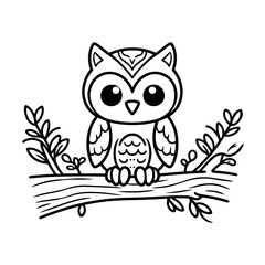 Vector Silhouette of owl sitting on a tree branch.
