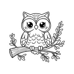 Vector Silhouette of owl sitting on a tree branch.