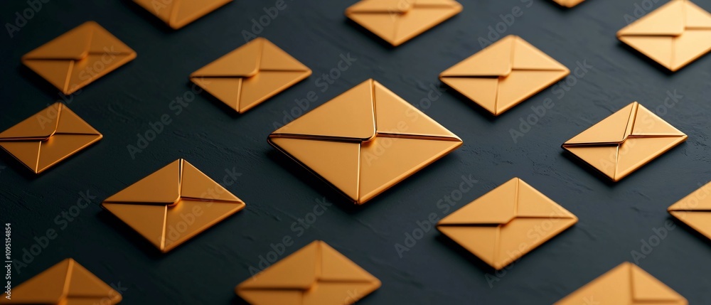 Poster email service. a collection of copper-colored envelope icons arranged in a grid pattern on a dark ba